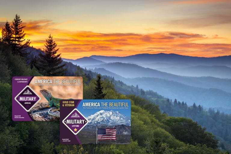 Featured image for National Park Pass for Veterans, showing the Great Smoky Mountains National Park at sunrise and military national park passes